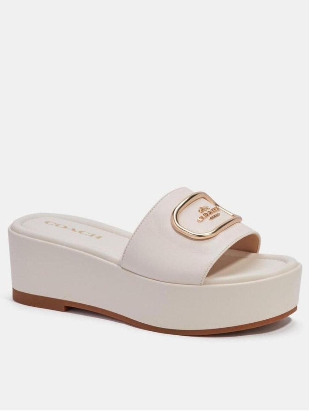 Coach Pale Pink Platform Slide Sandals with Gold Buckle